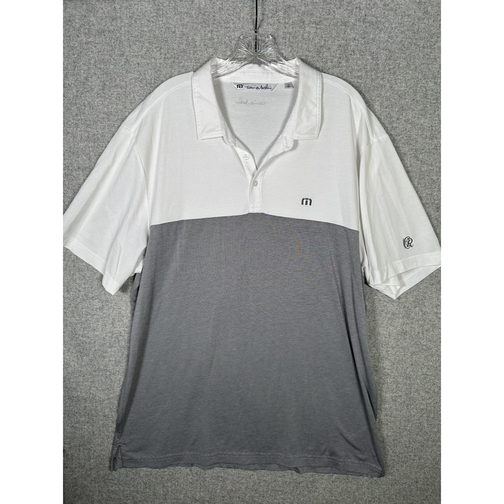 Travis Mathew XXL Men Golf Shirt Polo White Gray Collared Lightweight Colorblock